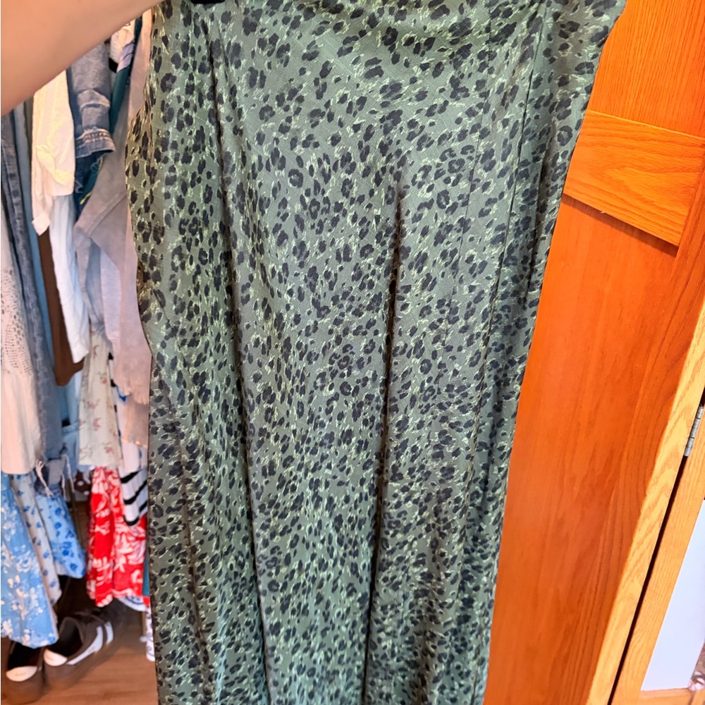 Olive Green Leopard Print Maxi Skirt